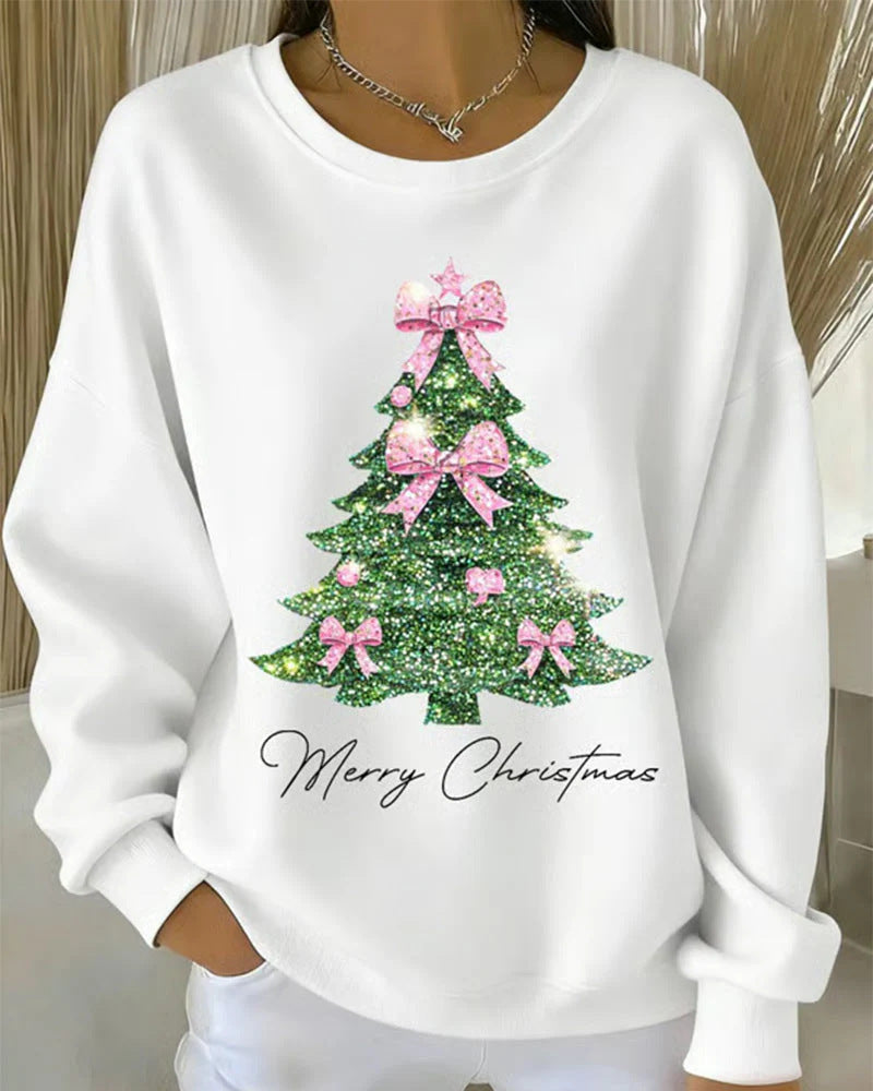 Christmas Tree Drop-shoulder Crewneck Long-sleeve Hoodie