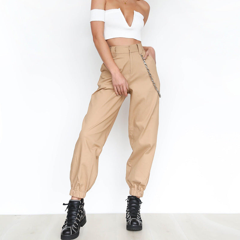 Sports Casual Pants Harem Wide Leg Belt Chain