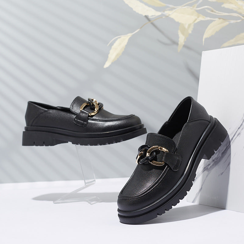 One-legged Casual Lady's Small Leather Shoes College Style