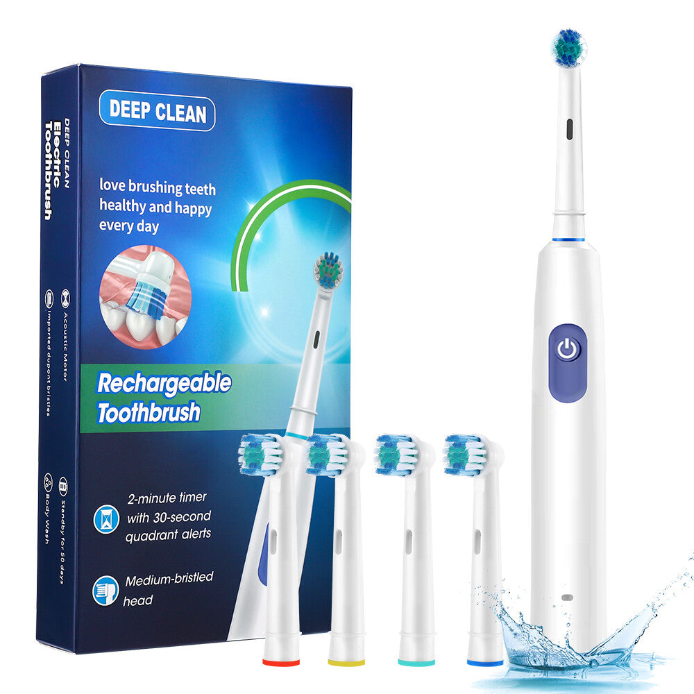 Toothbrush Electric Rechargeable Pro Rotating Brush Heads Timer Modes Usb