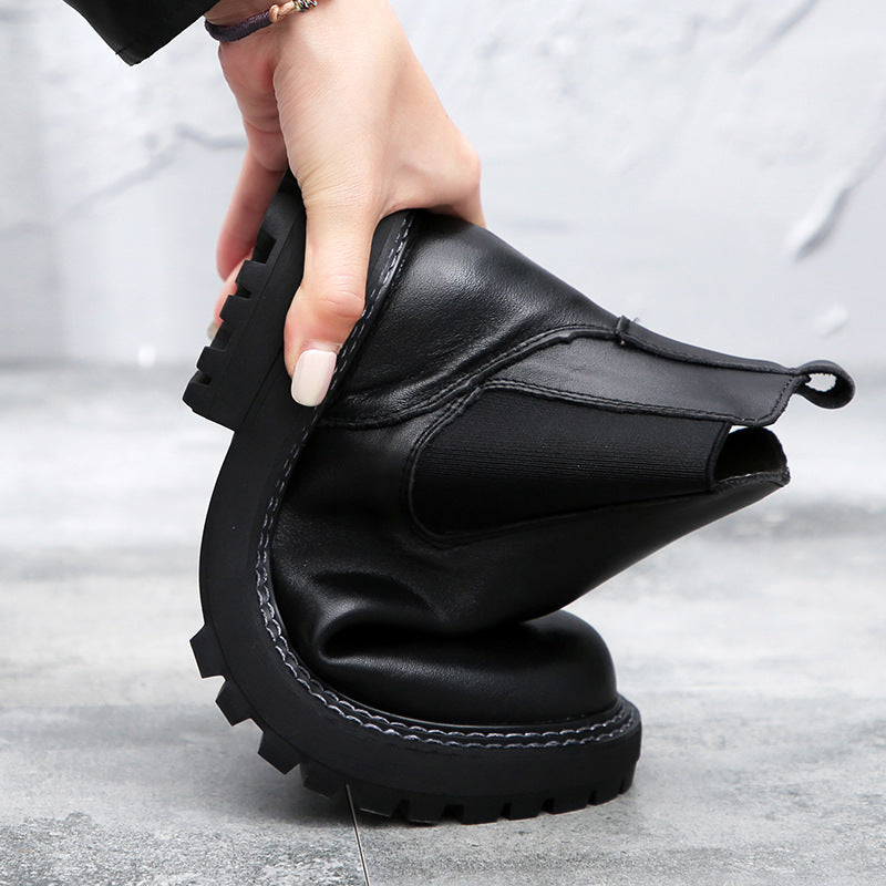 New Velvet Leather Boots Women's First Layer Cowhide British Style Martin Boots