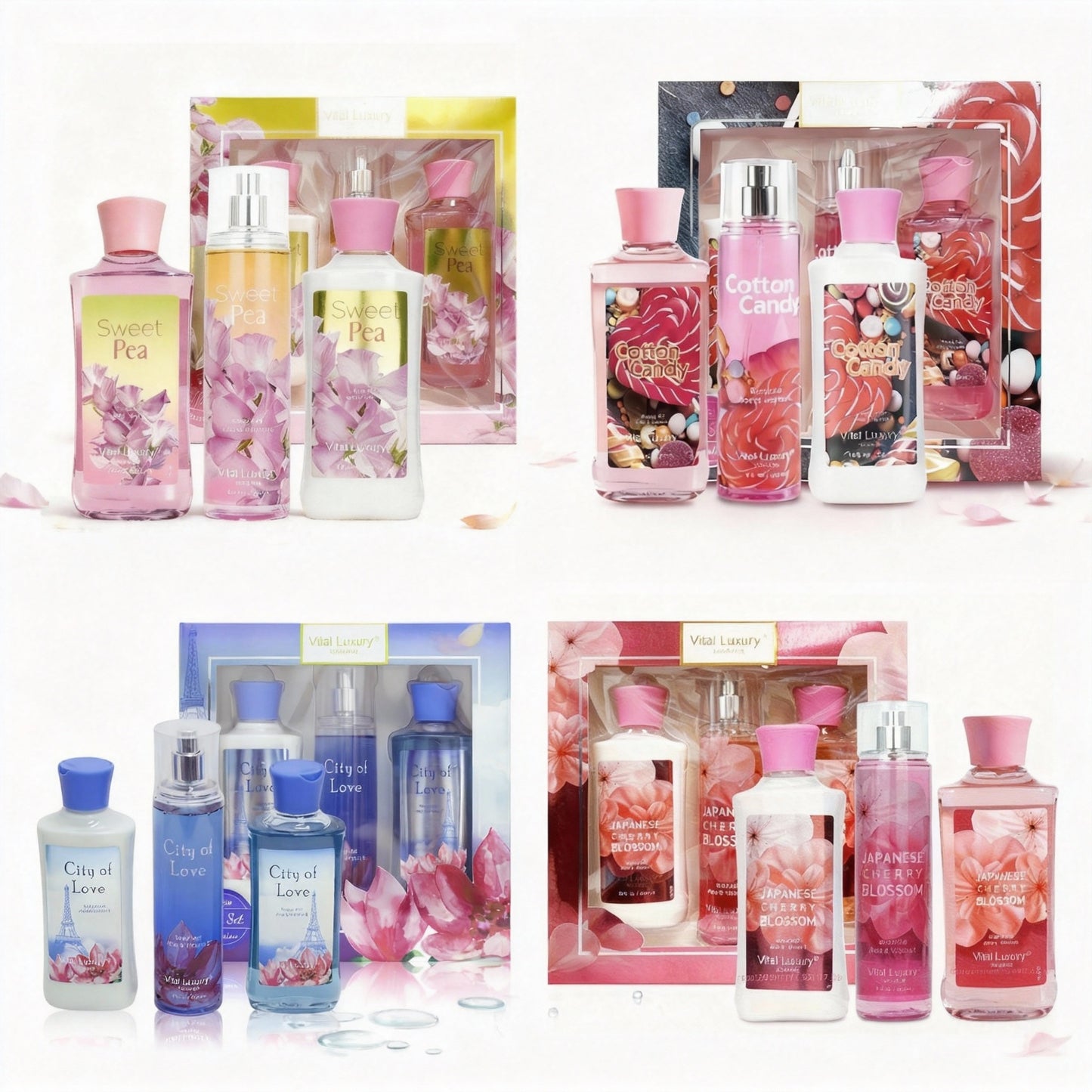 Christmas Gift Set 3-Piece Set, 10 Fl.oz Body Care Fragrance Set, Featuring Floral, Candy, And Sweet Pea Scents. Includes Scented Shower Gel, Body Lotion, And Body Mist.  A Perfect Winter Body Moistur