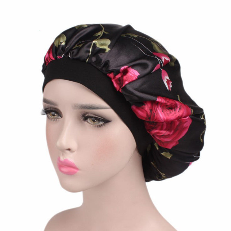 Printed Satin Elastic Wide Edge Nightcap