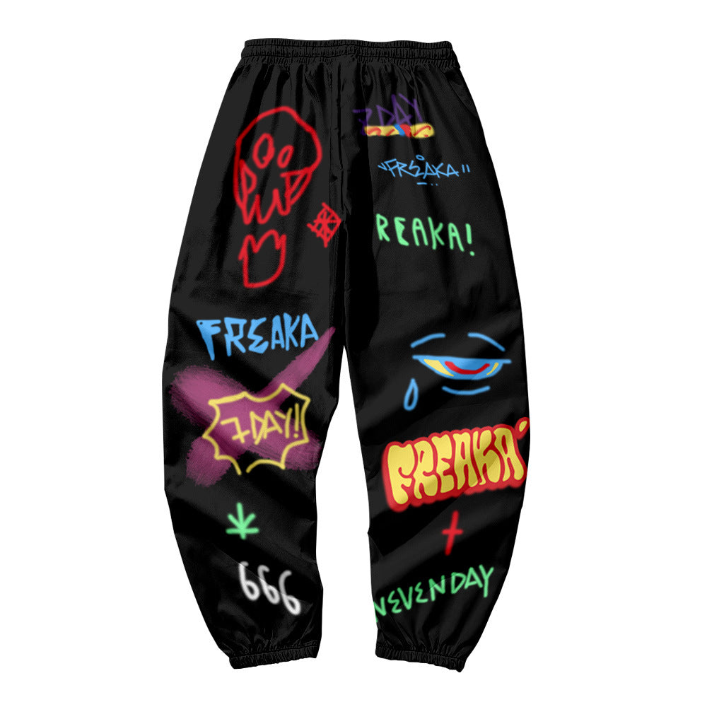 Men's Casual Pants Color Graffiti 3D Creative Printing Casual Overalls