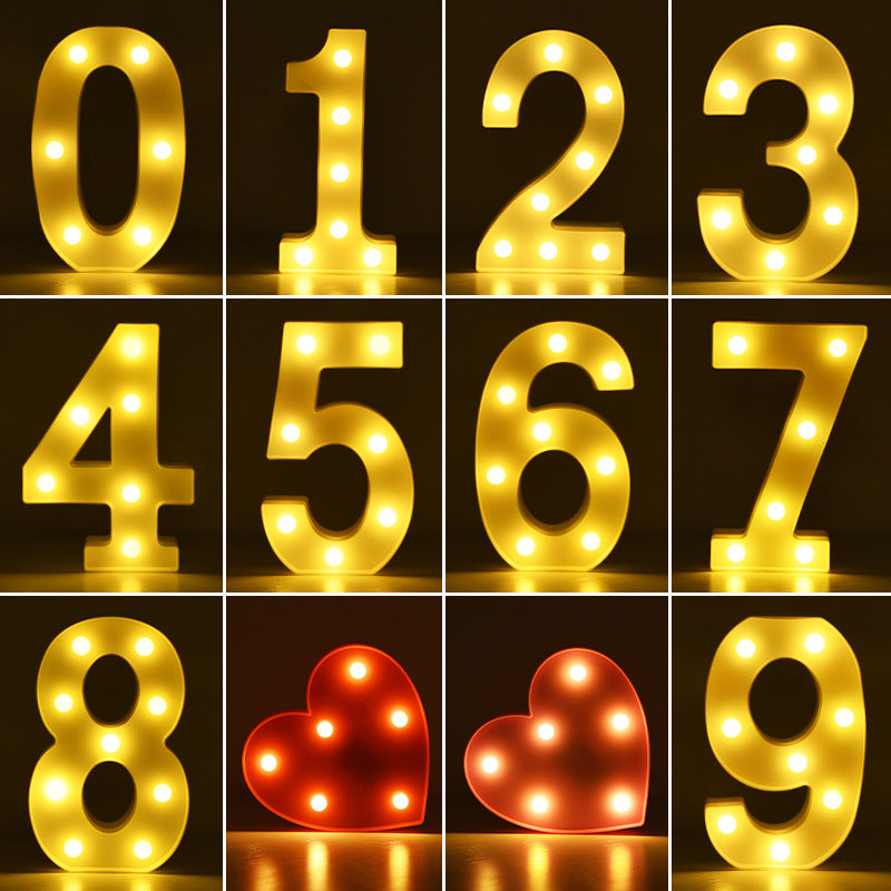 Luminous LED Letter Number Night Light English Alphabet Number Battery Lamp Romantic Wedding Christmas Party Decoration