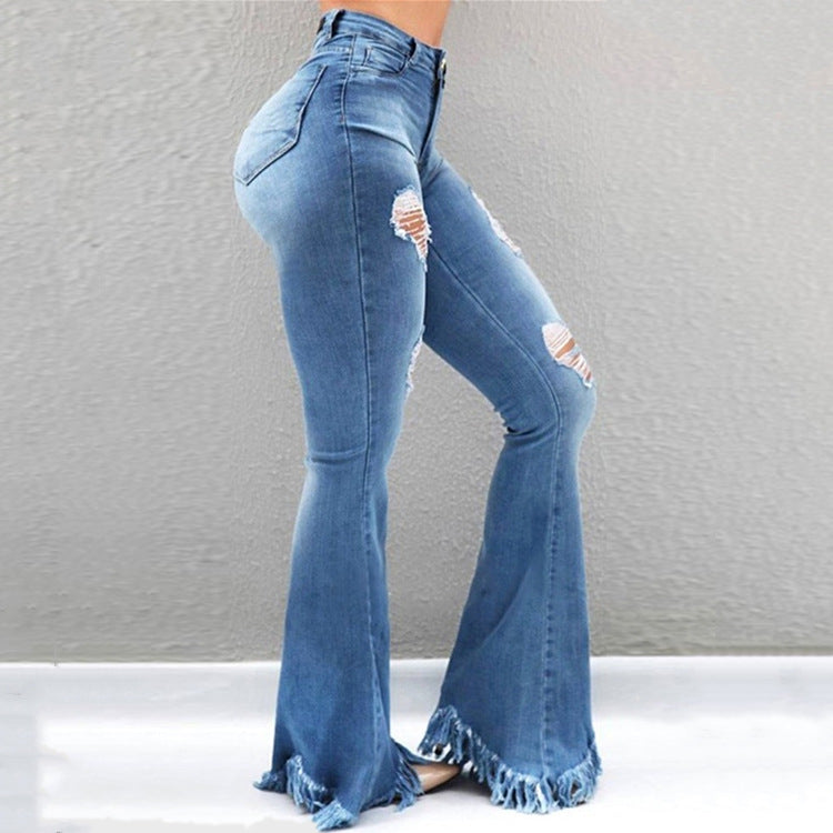 Slim-fit denim flared pants