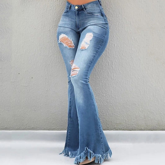 Slim-fit denim flared pants