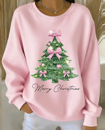 Christmas Tree Drop-shoulder Crewneck Long-sleeve Hoodie