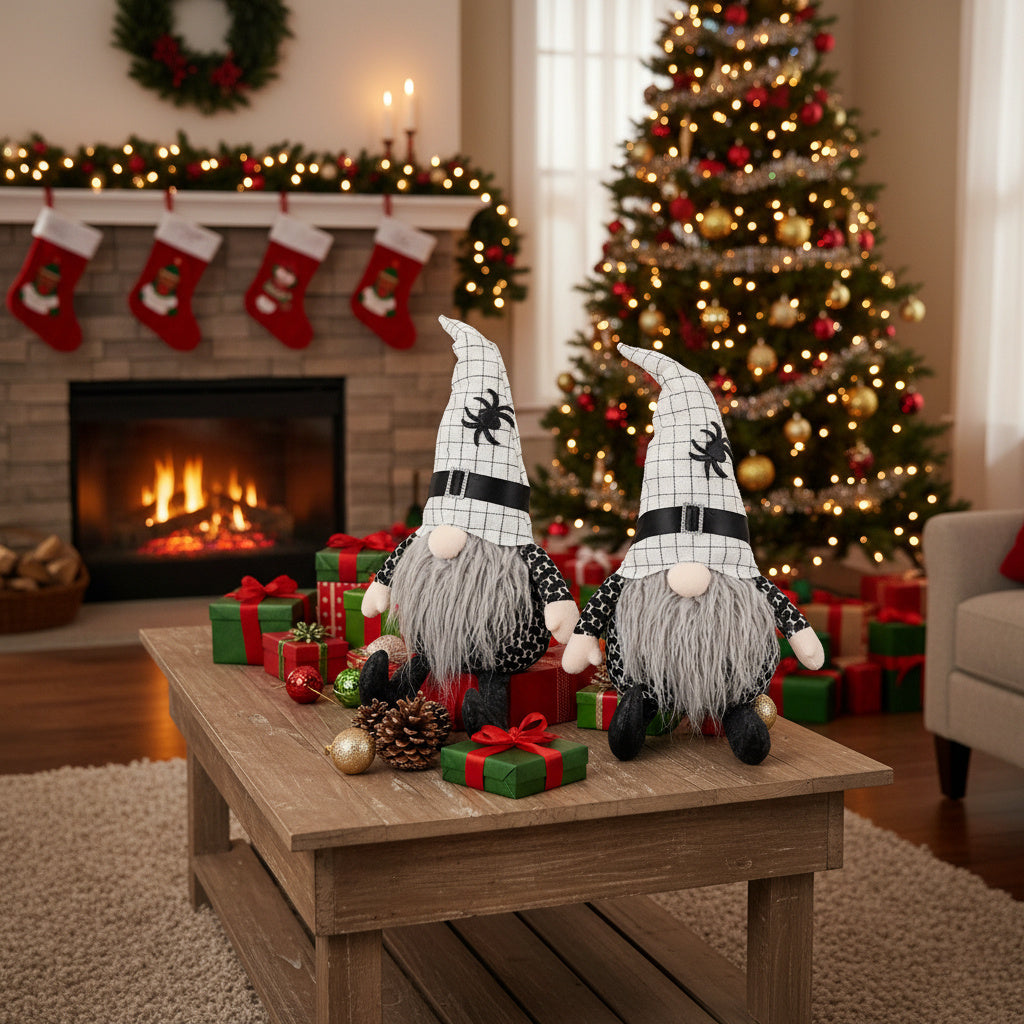 2PCS Set Christmas Gnome Table Decor 10.2x5.5x23.5in Charming Fabri Gnomes With White Hats Festive Perfect For Unique Seasonal Decoration Ideal For Holiday Ambiance And Easy