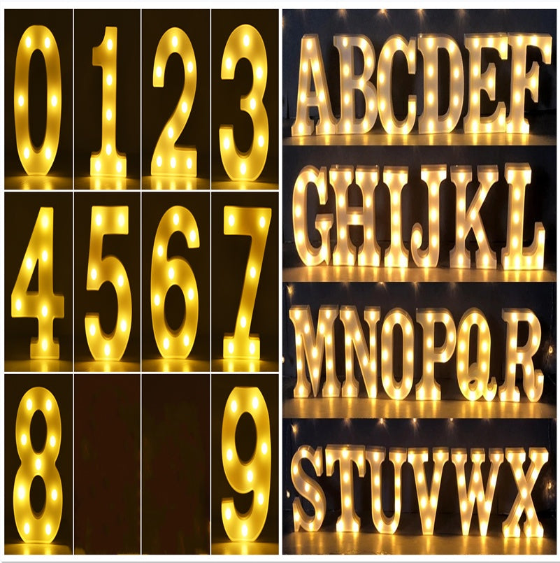 Luminous LED Letter Number Night Light English Alphabet Number Battery Lamp Romantic Wedding Christmas Party Decoration