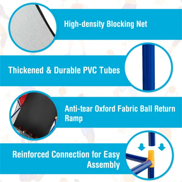 Dual Shot Kids Basketball Arcade Game - 2 Backboards+4 PVC Balls+Pump, 3+ Ages, Black+Blue+Red