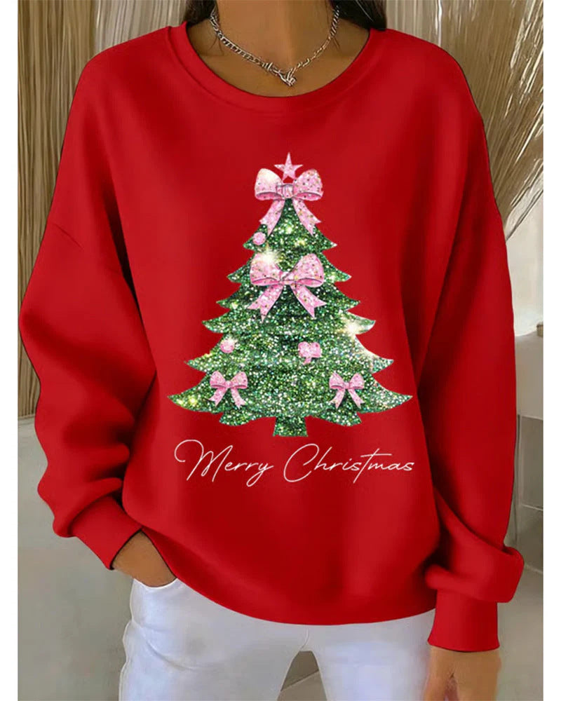 Christmas Tree Drop-shoulder Crewneck Long-sleeve Hoodie