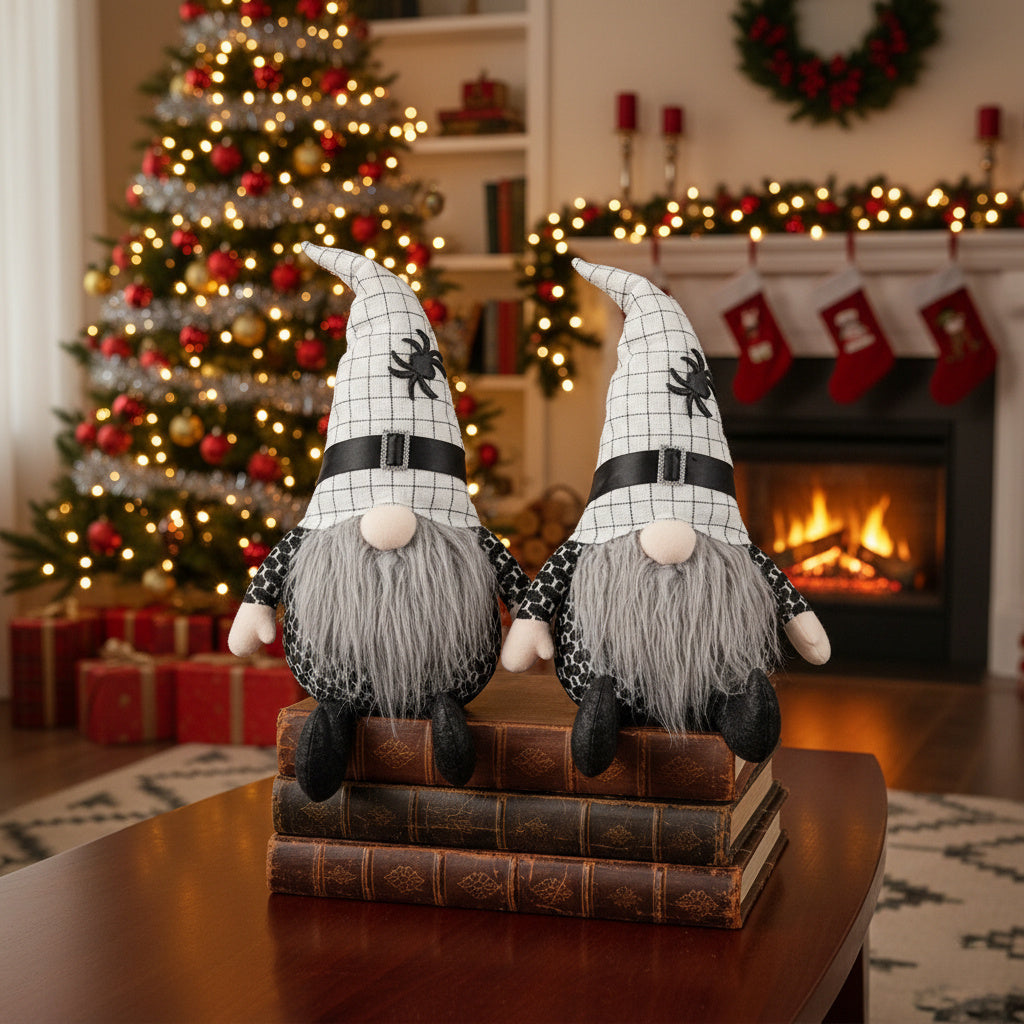 2PCS Set Christmas Gnome Table Decor 10.2x5.5x23.5in Charming Fabri Gnomes With White Hats Festive Perfect For Unique Seasonal Decoration Ideal For Holiday Ambiance And Easy