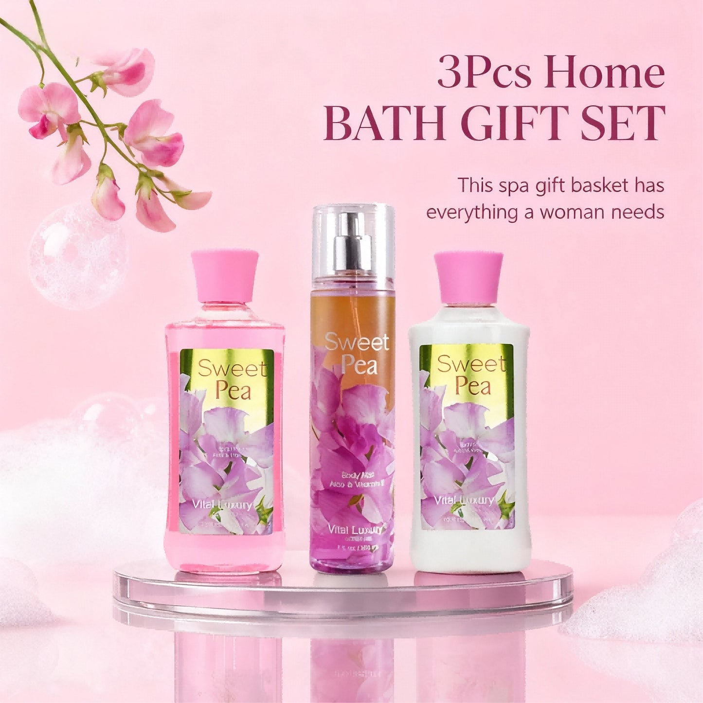 Christmas Gift Set 3-Piece Set, 10 Fl.oz Body Care Fragrance Set, Featuring Floral, Candy, And Sweet Pea Scents. Includes Scented Shower Gel, Body Lotion, And Body Mist.  A Perfect Winter Body Moistur