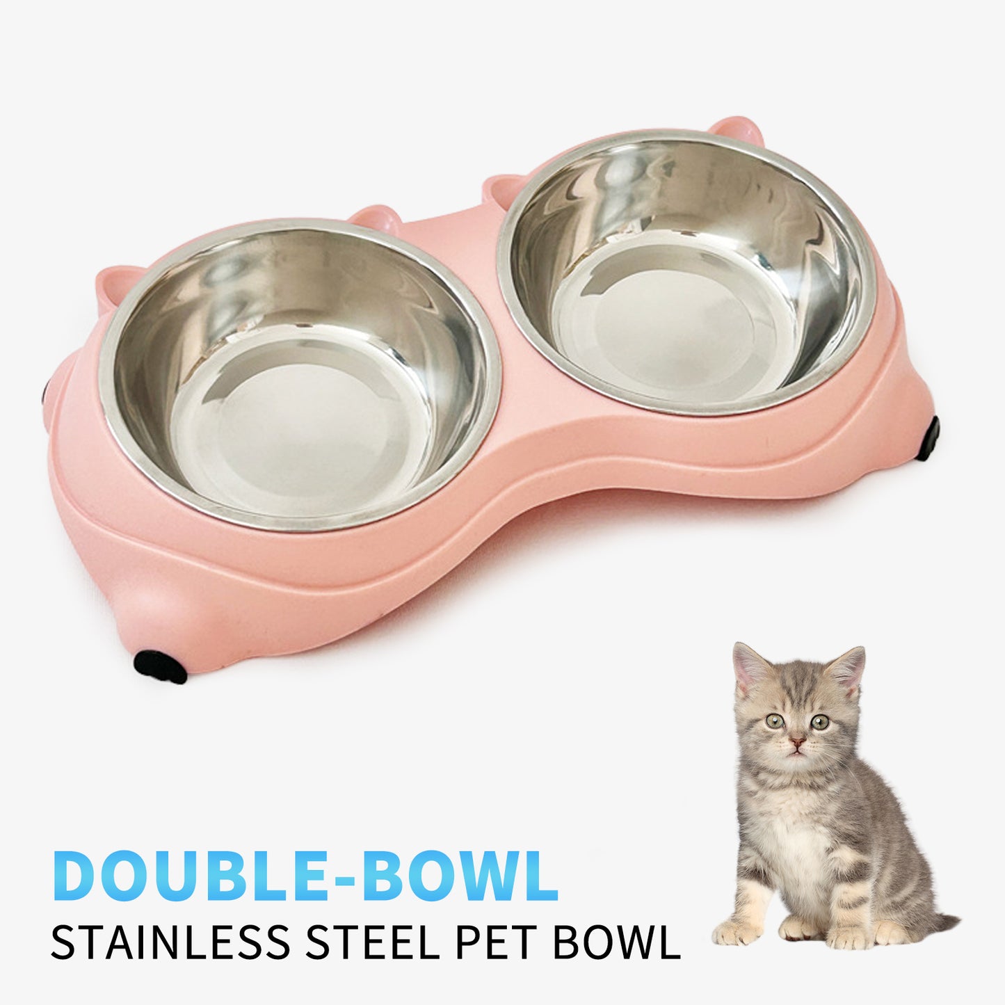 Double Stainless Steel Pet Bowl Set, Macaron Colors, Non-Slip Base And Easy To Clean For Cats And Dogs, Indoor And Outdoor Use
