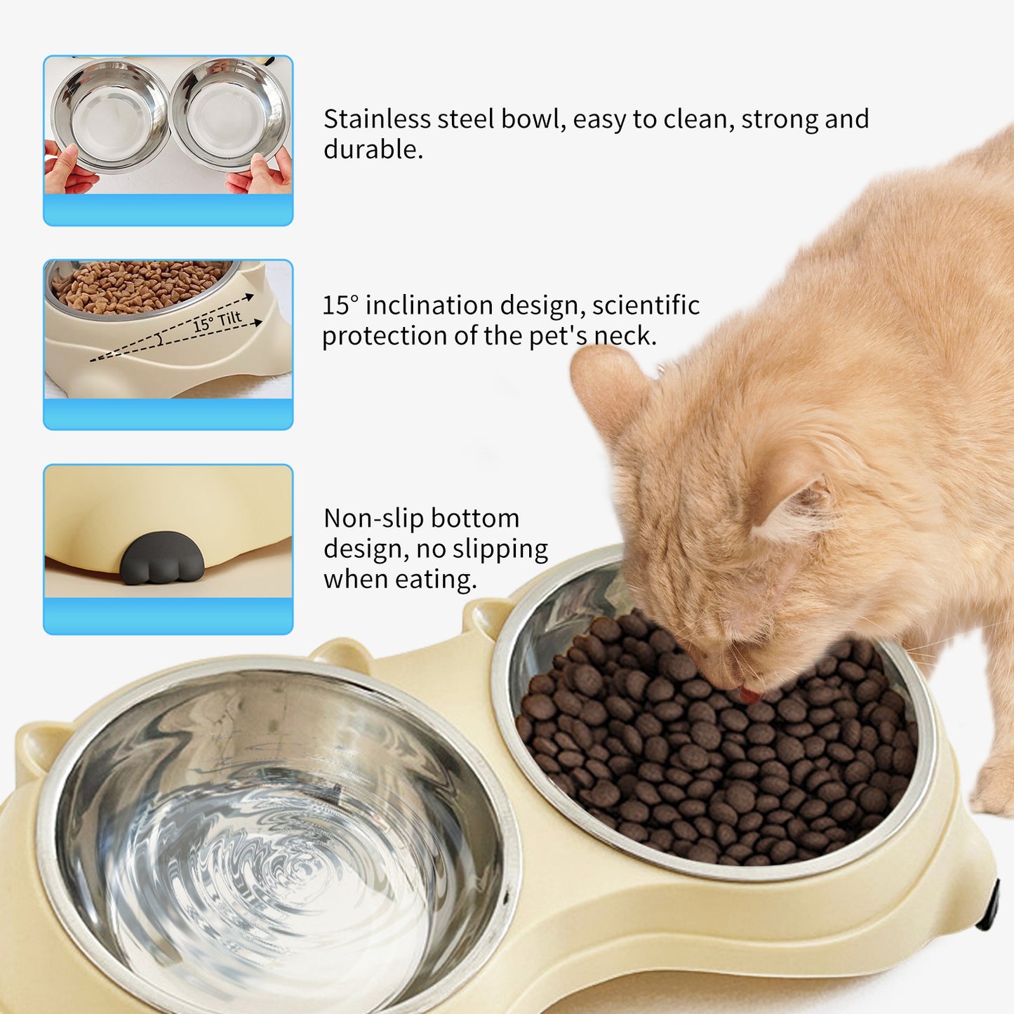 Double Stainless Steel Pet Bowl Set, Macaron Colors, Non-Slip Base And Easy To Clean For Cats And Dogs, Indoor And Outdoor Use