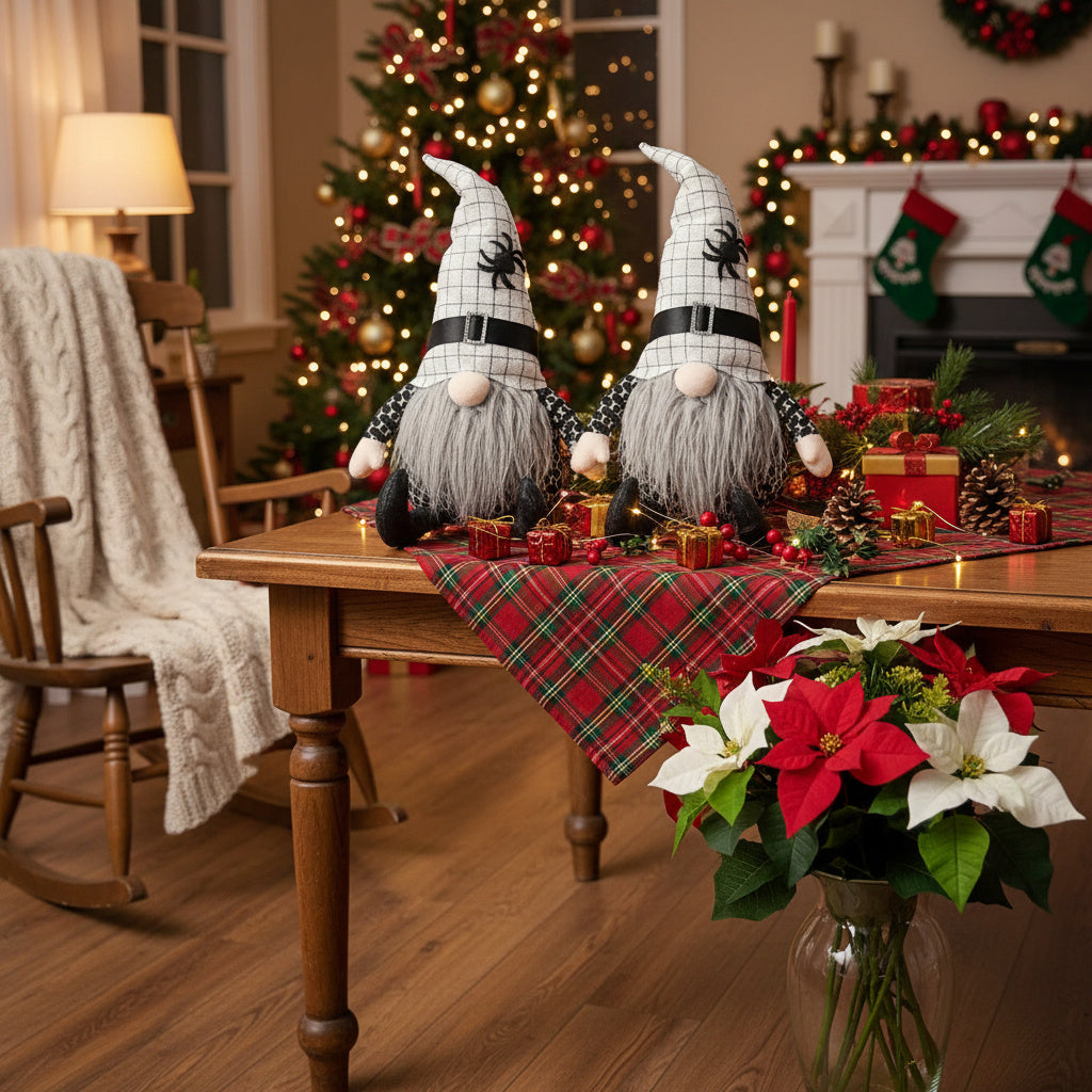 2PCS Set Christmas Gnome Table Decor 10.2x5.5x23.5in Charming Fabri Gnomes With White Hats Festive Perfect For Unique Seasonal Decoration Ideal For Holiday Ambiance And Easy