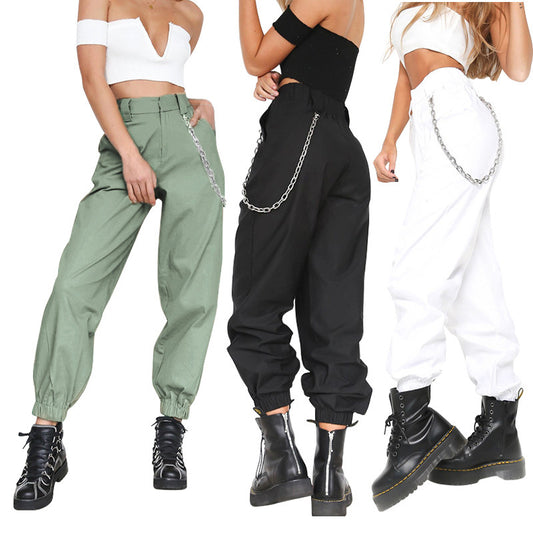 Sports Casual Pants Harem Wide Leg Belt Chain