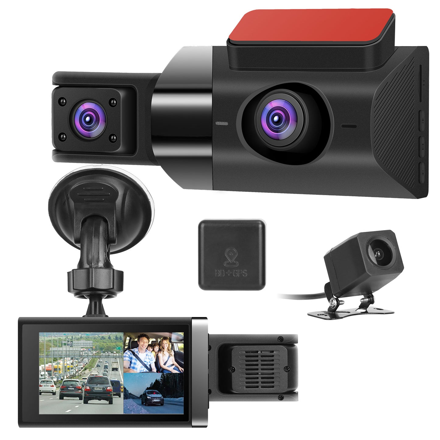 2K Car DVR 3 Channel Dash Cam Camcorder Camera Recorder With 140 Degree Angle GPS WiFi Night Vision G-sensor Loop Recording Parking Monitor