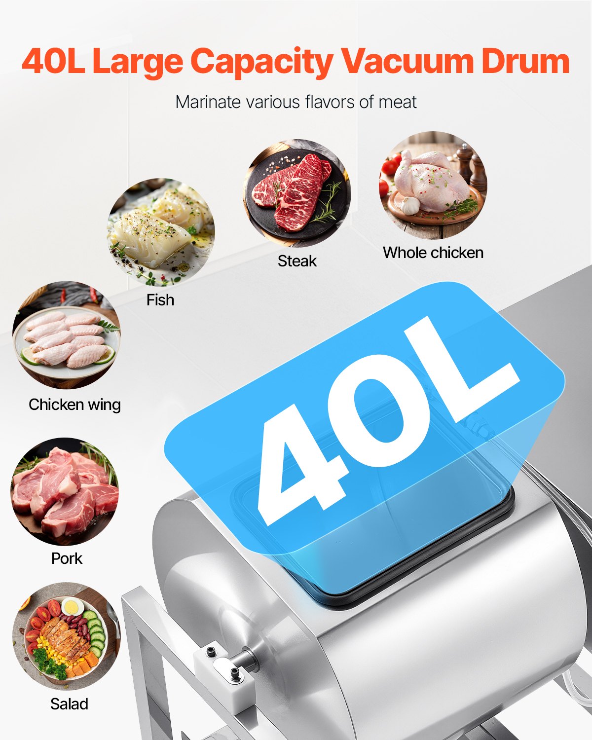 Vacuum Meat Tumbler Marinator Machine 40L For Chicken Steak Fish Commercial Use