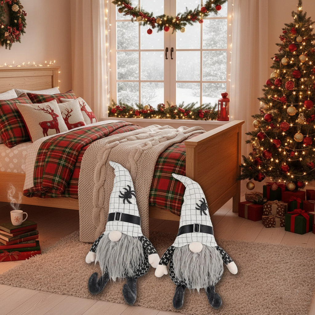 2PCS Set Christmas Gnome Table Decor 10.2x5.5x23.5in Charming Fabri Gnomes With White Hats Festive Perfect For Unique Seasonal Decoration Ideal For Holiday Ambiance And Easy