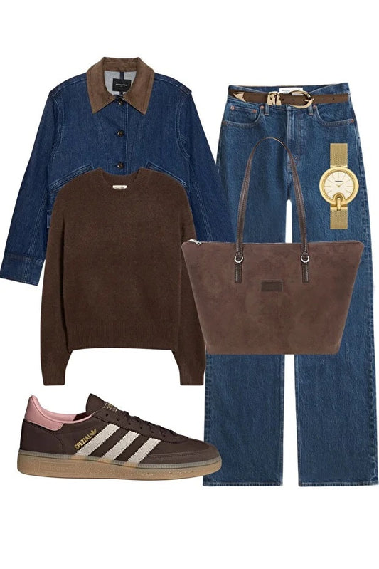 Brown Suede Shopper Bag For Women