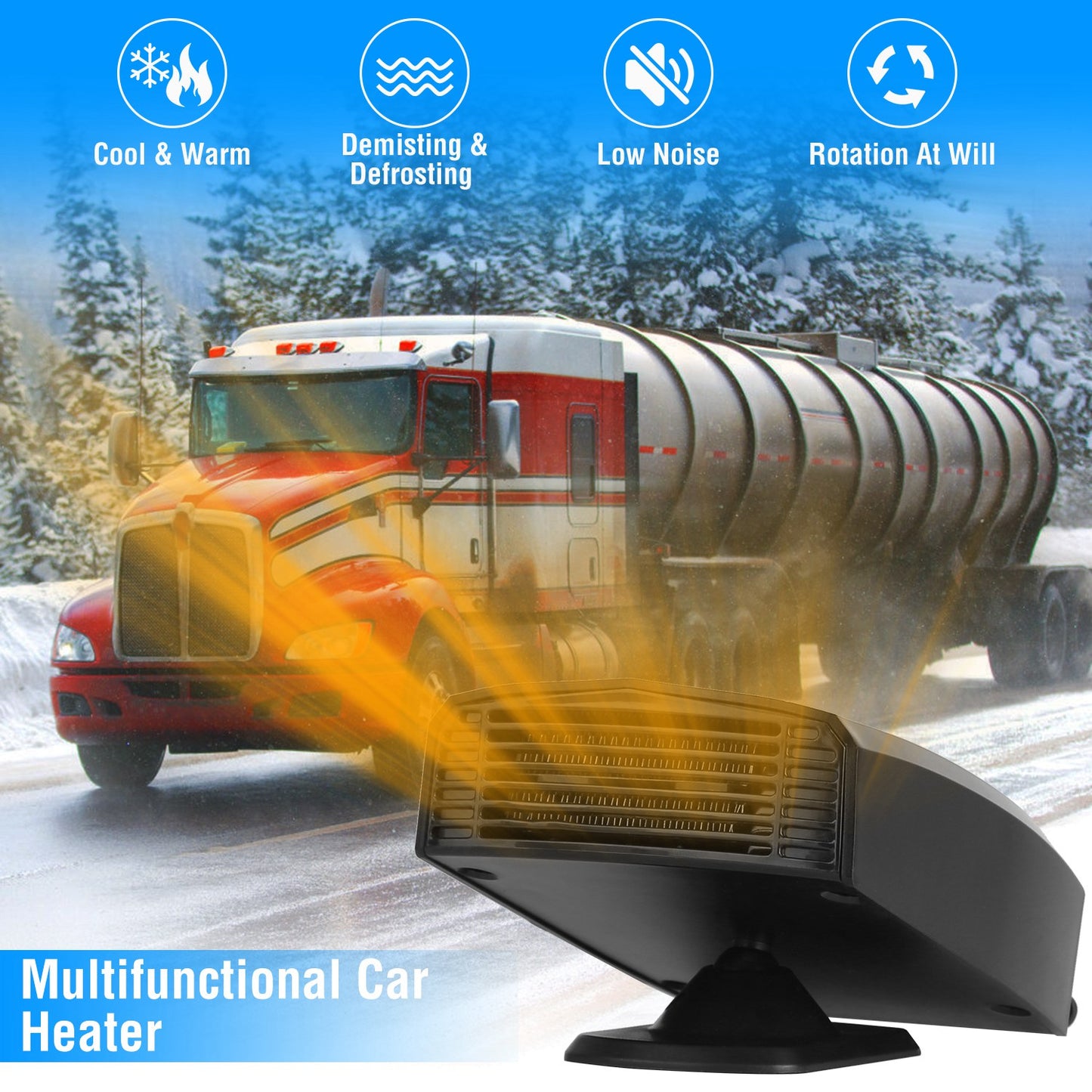 24V 180W OR 12V 150W Portable Car Heater Heating Fan 2 In 1 Defroster Defogger Demister Windshield Heater Automotive Cooling Fan With 360 Degree Rotating Base