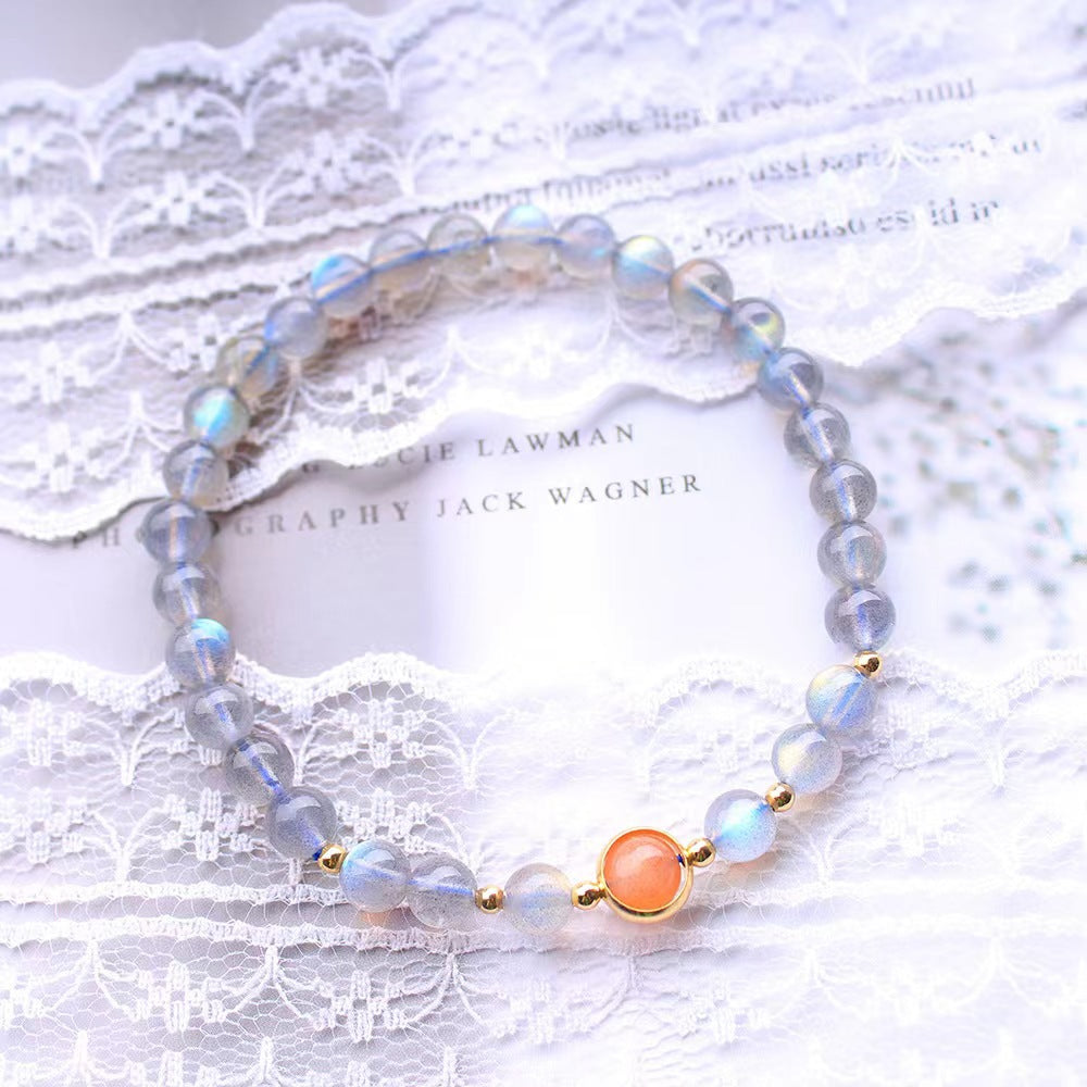 Natural Gray Moonstone With Dayangshi Girl's Heart Bracelet