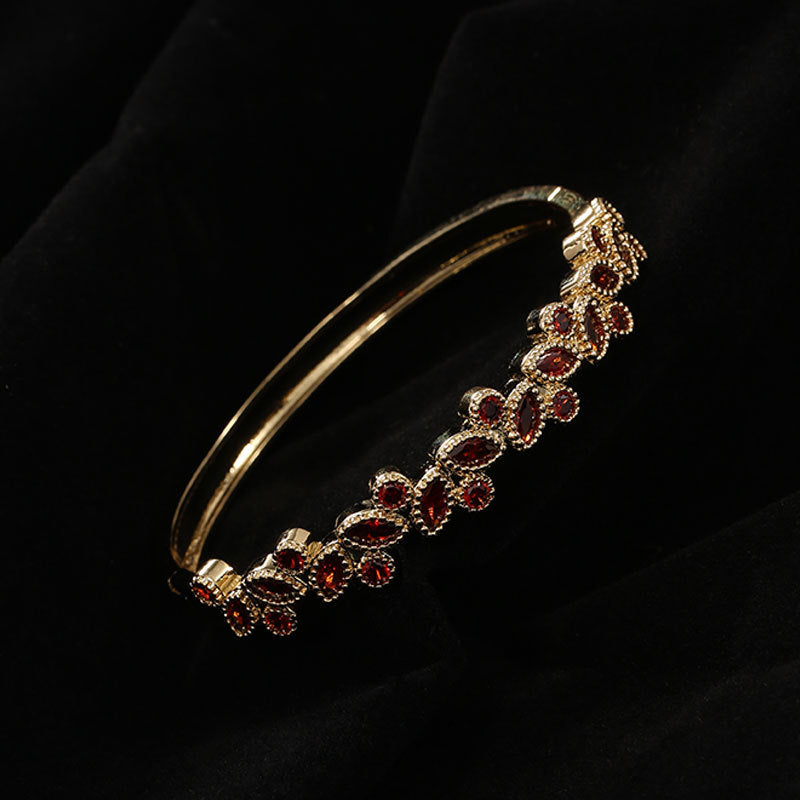 Copper Micro Inlaid Zircon Women's Net Red Leaf Bracelet