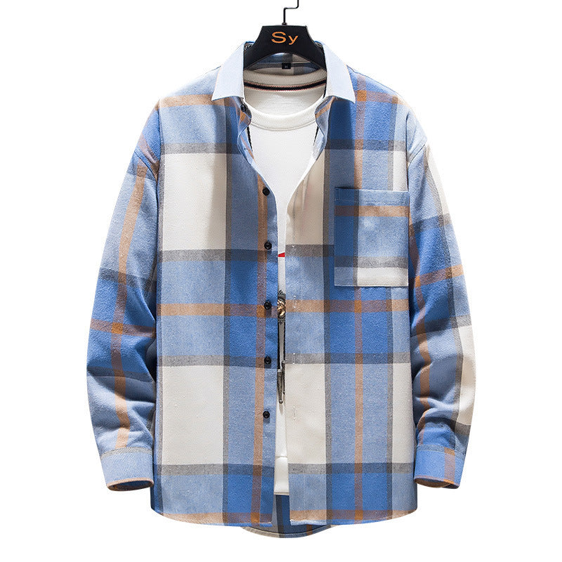 Men's Brushed Long Sleeve Shirt Casual Plaid