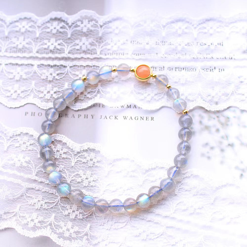 Natural Gray Moonstone With Dayangshi Girl's Heart Bracelet