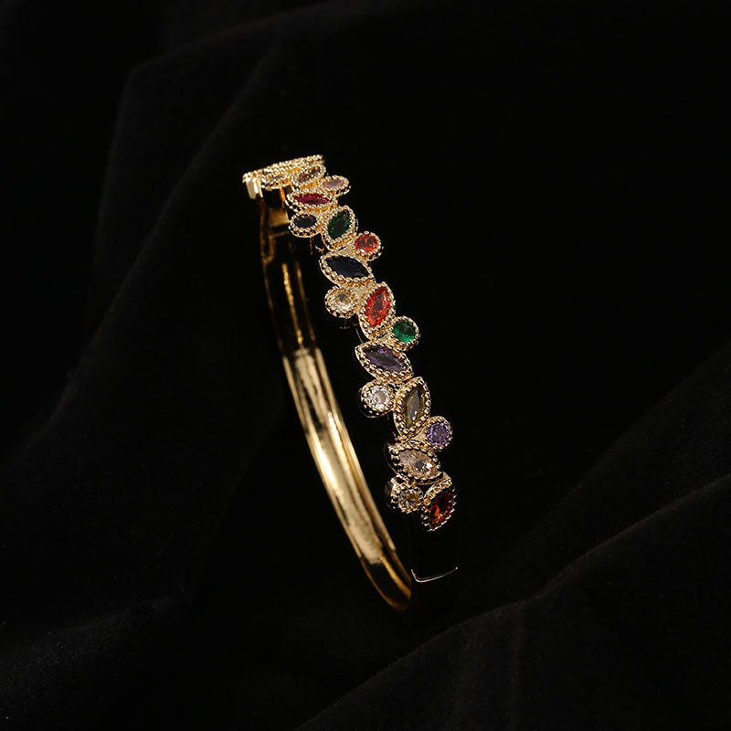 Copper Micro Inlaid Zircon Women's Net Red Leaf Bracelet