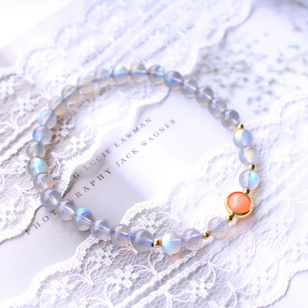 Natural Gray Moonstone With Dayangshi Girl's Heart Bracelet