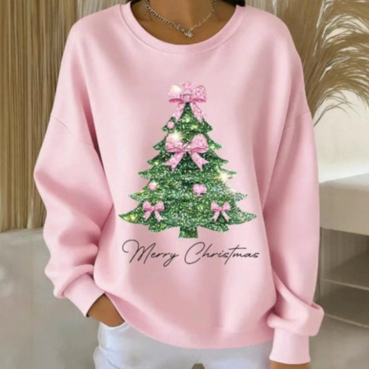 Christmas Tree Drop-shoulder Crewneck Long-sleeve Hoodie