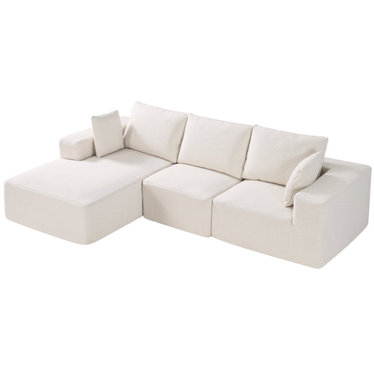 Modular Sectional Sofa, L Shaped Modular Sofa With Chaise, Cloud Sectional Couch With High Rebound Sponge And Density, Upholstered Corduroy Couch With Cushion For Living Room, Apartment, Beige
