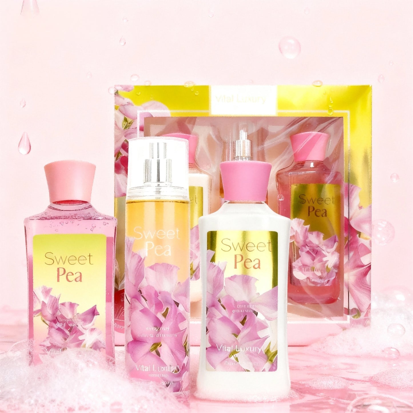 Christmas Gift Set 3-Piece Set, 10 Fl.oz Body Care Fragrance Set, Featuring Floral, Candy, And Sweet Pea Scents. Includes Scented Shower Gel, Body Lotion, And Body Mist.  A Perfect Winter Body Moistur