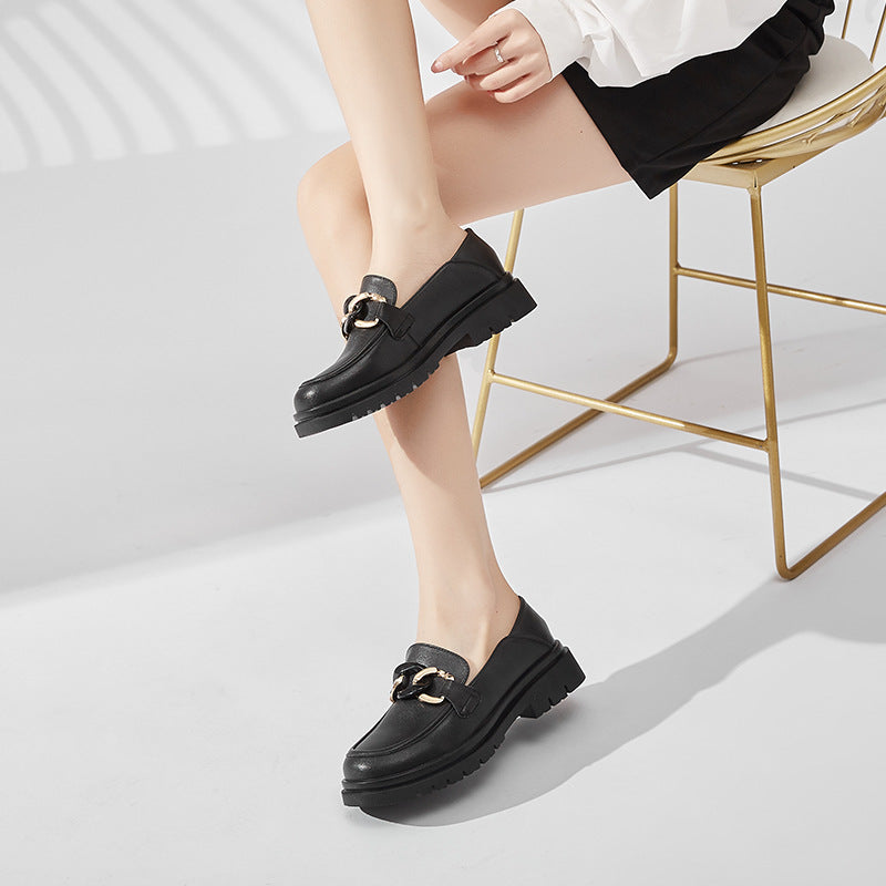 One-legged Casual Lady's Small Leather Shoes College Style