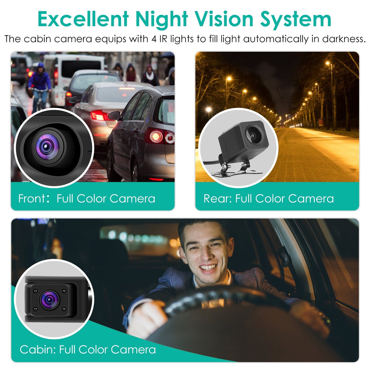 2K Car DVR 3 Channel Dash Cam Camcorder Camera Recorder With 140 Degree Angle GPS WiFi Night Vision G-sensor Loop Recording Parking Monitor