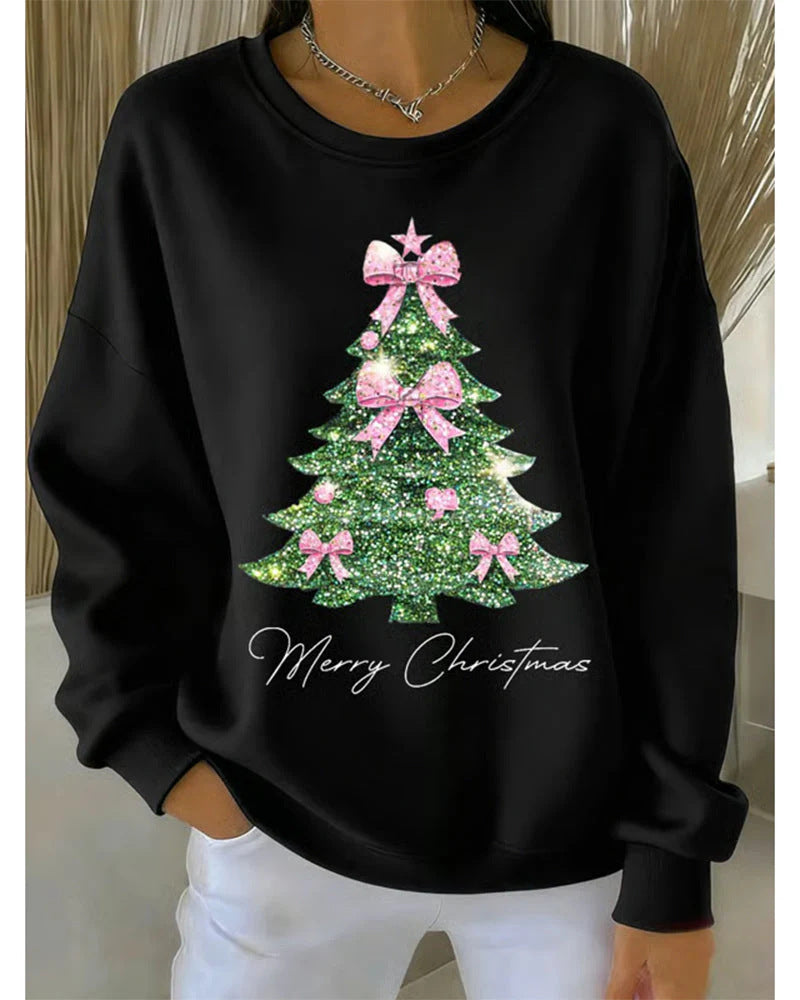 Christmas Tree Drop-shoulder Crewneck Long-sleeve Hoodie