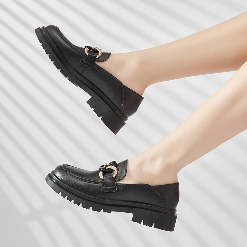 One-legged Casual Lady's Small Leather Shoes College Style