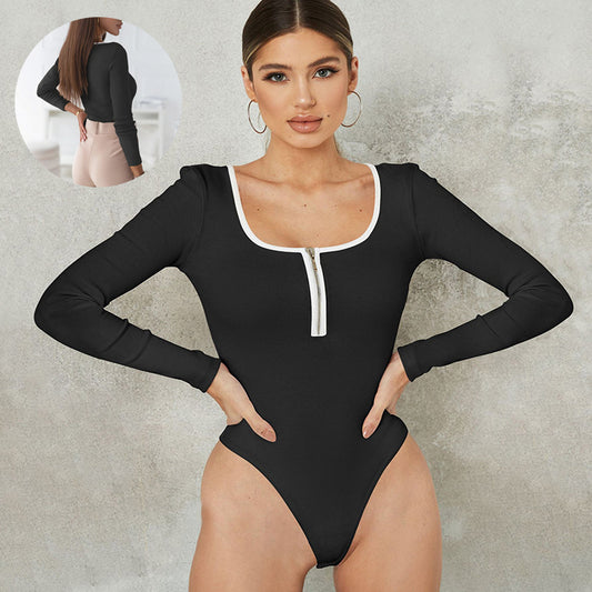 Tight Long Sleeve Jumpsuit Fashion Square Neck Zipper Thread Innner Corset Body Shaper Clothing For Dress Slim Sports Yoga Romper