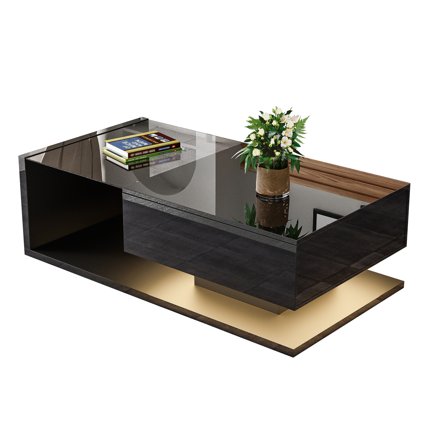 Coffee Table, High-gloss Black. Side Tables, Coffee Tables With Glass And LED