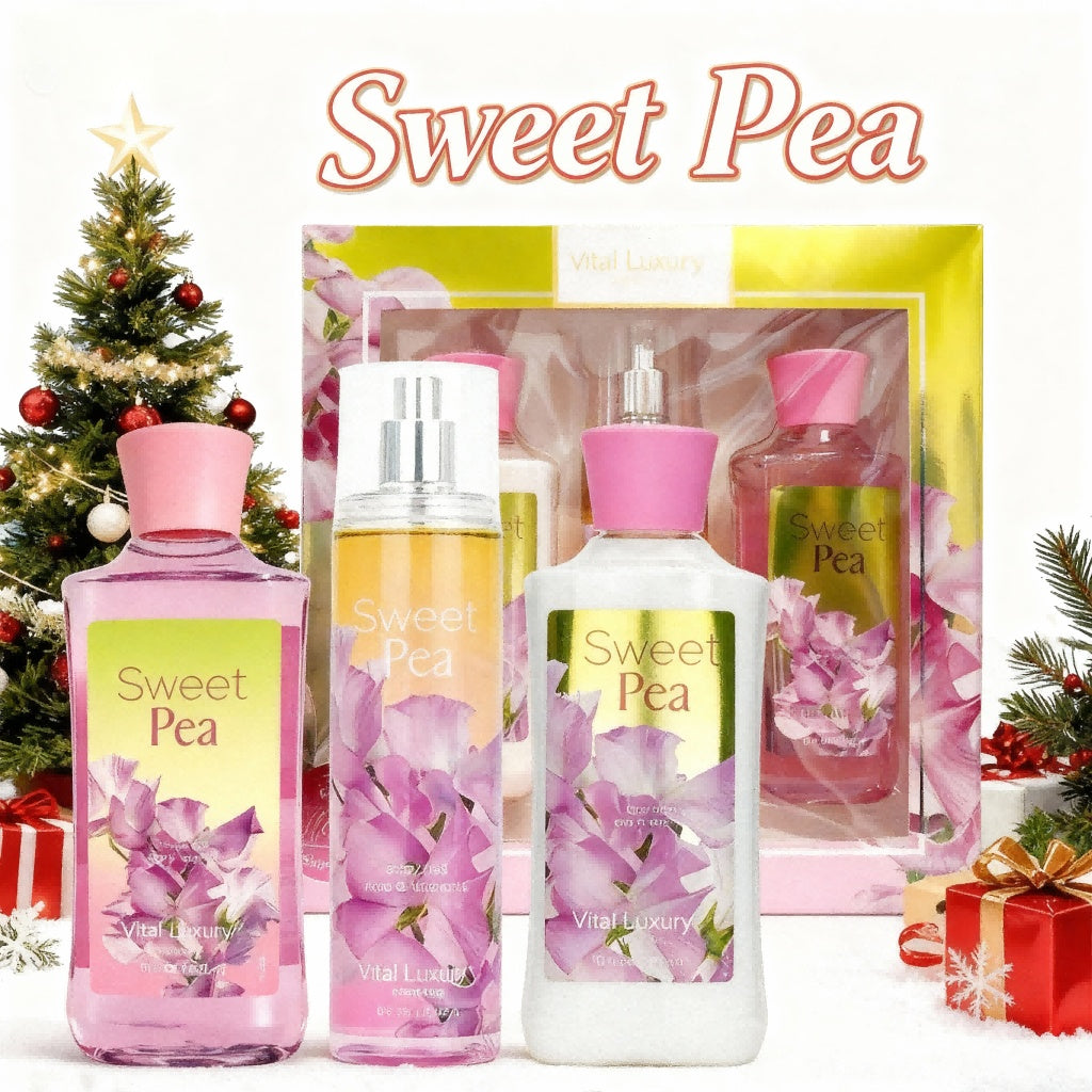 Christmas Gift Set 3-Piece Set, 10 Fl.oz Body Care Fragrance Set, Featuring Floral, Candy, And Sweet Pea Scents. Includes Scented Shower Gel, Body Lotion, And Body Mist.  A Perfect Winter Body Moistur