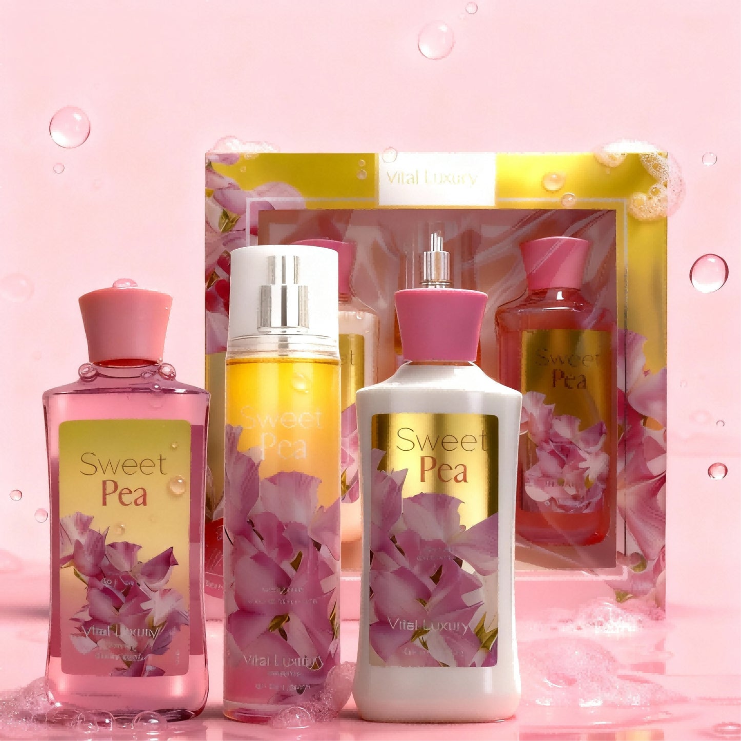 Christmas Gift Set 3-Piece Set, 10 Fl.oz Body Care Fragrance Set, Featuring Floral, Candy, And Sweet Pea Scents. Includes Scented Shower Gel, Body Lotion, And Body Mist.  A Perfect Winter Body Moistur